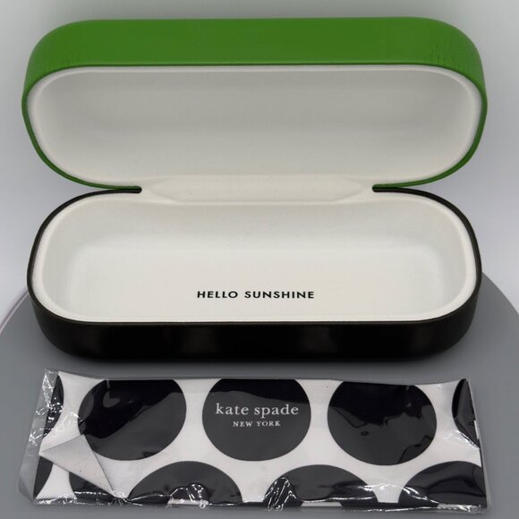 Kate Spade New York Large Green Black Eyeglass Case With Polka Dot Cloth - Picture 2 of 5